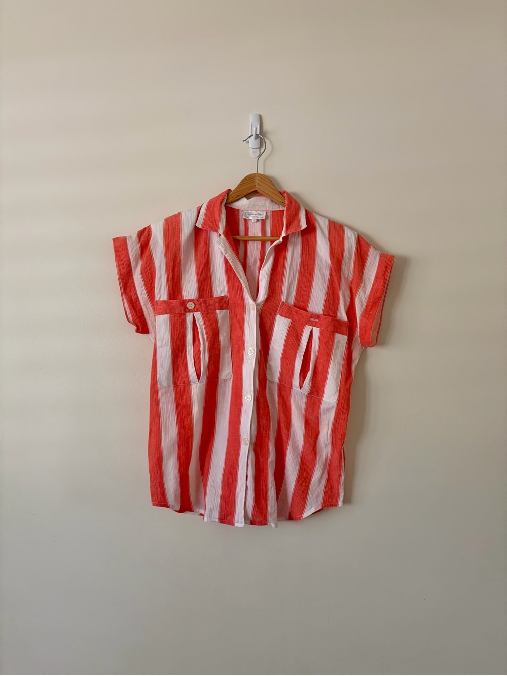 Vintage Christian Dior Striped Shirt in Coral and White Top